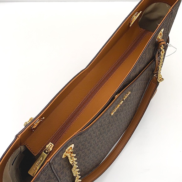 MICHAEL KORS LARGE X CHAIN LOGO SHOULDER BAG BROWN - Picture 11 of 16